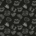 Seamless background - cups on chalkboard.