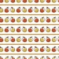 Seamless background cute apple stripe. Gender neutral kid food pattern. Simple whimsical minimal earthy 2 tone color Royalty Free Stock Photo