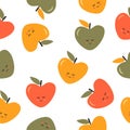 Seamless background with cute apples. Vector illustration with fruit lovers. background, home decor, poster. background with