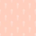 Seamless background with cute contour white pattern of indoor plants in pots. Flowers tulips on a pink background Royalty Free Stock Photo