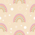 Seamless background with cute decorative patterns in the form of rainbows and circles. gentle children`s theme on the pattern Royalty Free Stock Photo