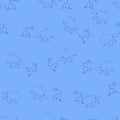 Seamless background with cute dolphins, outline.