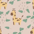 Seamless background with cute giraffes. Decorative wallpaper for the nursery in vector, suitable for children\'s clothing, interio