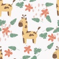 Seamless background with cute giraffes. Decorative wallpaper for the nursery in vector, suitable for children\'s clothing, interio