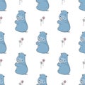 Seamless background cute little hippo with flowers. Royalty Free Stock Photo