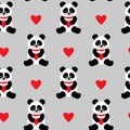 Seamless background with cute pandas and hearts. seamless panda bears Royalty Free Stock Photo