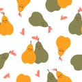 Seamless background with cute pears. Vector illustration with fruit lovers. background, home decor, poster. background