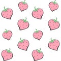 Seamless background with cute pink strawberries. Abstract berry
