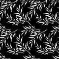 Seamless background with decorative branche and leaves. Pattern with plants.