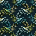 Seamless background with decorative branche and leaves. Pattern with plants.