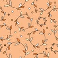 Seamless background with decorative branche, leaves and polka dots
