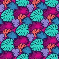 Seamless background with decorative leaves. Pattern with Palm leaves.