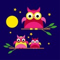 Seamless background with decorative owls. Moonlit night.