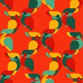 Seamless background with decorative parrots. Birds in the sky.