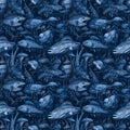 Seamless background of deep sea monsters and fish. AI generated Royalty Free Stock Photo