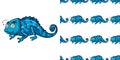 Seamless background design with blue cameleon