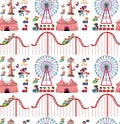 Seamless background design with kids and roller coaster Royalty Free Stock Photo