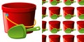 Seamless background design with red bucket and green spoon