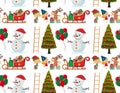 Seamless background design with snowman and tree