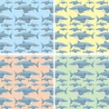 Seamless background design with wild sharks