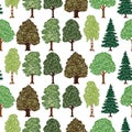 Seamless background of different drawn trees Royalty Free Stock Photo