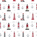 Seamless background with different Lighthouses isolated on white background