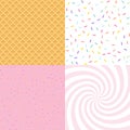 Seamless background with donut and ice cream glaze, confetti, waffle. Decorative bright sprinkles texture pattern design Royalty Free Stock Photo