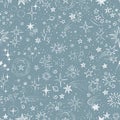 Seamless background with doodle stars on grey blue. Can be used for wallpaper, pattern fills, textile, web page