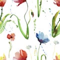 Seamless background. drawing exotic flowers. watercolor illustration. Royalty Free Stock Photo