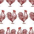 Seamless background of drawn cartoon rooster