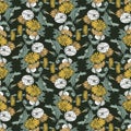 Seamless background of drawn dandelions flowers bunches