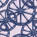 Seamless background of drawn old wooden wheels Royalty Free Stock Photo
