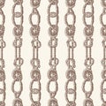 Seamless background of drawn rigging rope tied in knots Royalty Free Stock Photo