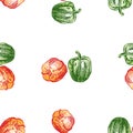 Seamless background of drawn sweet green and red peppers