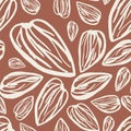 Sketch almonds pattern on brown background