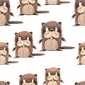 Seamless background of a family of cartoon beavers