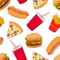 Seamless background of fast food. Fast food. Vector illustration.