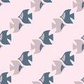 Seamless background. Fish swim in different directions . Flat Vector illustration . Can be used as fabric, wrapping paper,