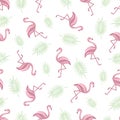 Seamless background with flamingos. pattern. Flamingo and palm branch on a white background. Vector.