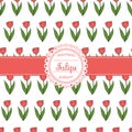 Seamless background with flat icons of red tulips.