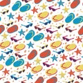 Seamless background with flip flops, sunglasses and starfish Royalty Free Stock Photo