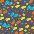 Seamless background with flip flops, sunglasses and starfish Royalty Free Stock Photo