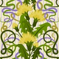 Seamless background with flowers dandelions in art nouveau style