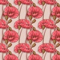 Seamless background with flowers poppies