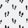 Seamless background with footprints and shoeprint icons