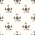 Seamless background frog and mushroom gender neutral baby pattern. Simple whimsical minimal earthy 2 tone color. Kids