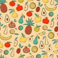 Fruits Seamless Vector Pattern. Doodle Fruits Seamless Pattern.