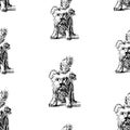 Seamless background of funny shaggy lap dog sketches