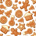 Seamless background with gingerbread cookies. Vector illustration.