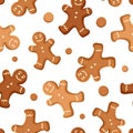 Seamless background with gingerbread men cookies. Vector illustration. Royalty Free Stock Photo